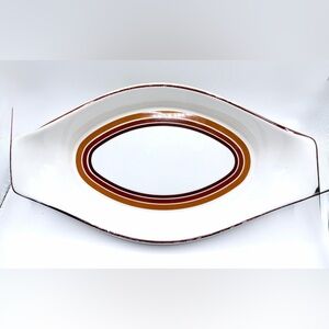 Vintage MCM Oval Casserole with Brown and Orange Stripes by Grand Cuisine, Japan